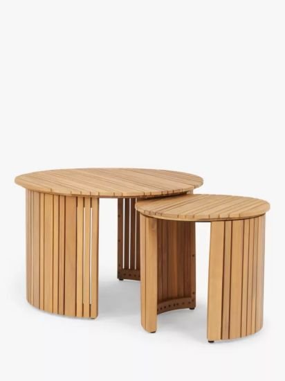 Nesting Round Garden Coffee Tables, Set of 2, (Acacia Wood), Natural