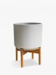 Concrete Indoor Plant Pot with Wood Stand, 22cm, Cement