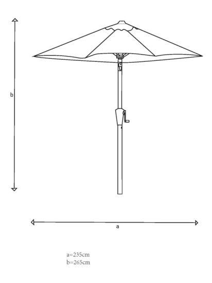 Aluminium Wind-Up Parasol, 2.7m, Grey